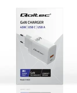 Qoltec GaN 45W зарядно 5V 20V 1.5A 3A