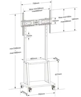 Alternative view of Techly Mobile stand 32-70 inch 70kg with AV Pivot shelf