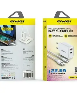 Alternative view of AWEI зарядно GaN 22,5W PD81T 22,5W + USB-C кабел