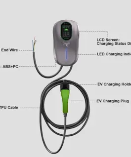 Qoltec зарядна станция EV 2w1 Typ2 | 22kW | Wi-Fi | TUYA | LCD | RFID |3 fazy | Wallbox |