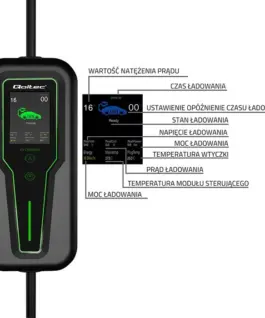 Qoltec Mobile зарядно for EV 2in1 type2 3.5kW LCD
