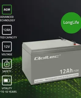Alternative view of Qoltec AGM battery 12V 12Ah