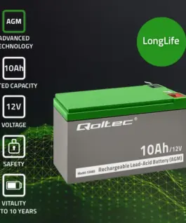 Alternative view of Qoltec AGM battery 12V 10Ah Maintenance free for UP