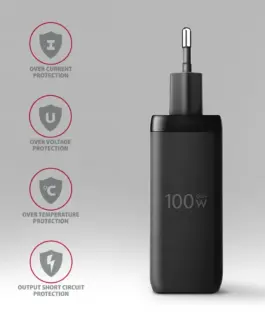 AXAGON ACU-DPQ100 GaN 3xport мрежово зарядно 100W черен
