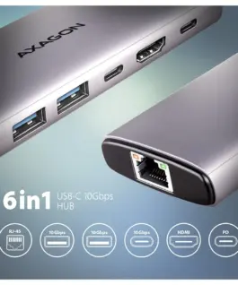 Alternative view of AXAGON HMC-6L2L 2xUSB-A HDMI4K 1x USB-C PD100W USBC LA