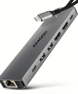 AXAGON HMC-7HX2 USB hub 7in1 5Gbps 2xHDMI GLAN USB-C
