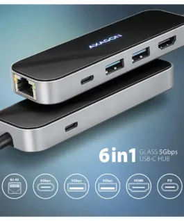 Alternative view of AXAGON HMC-6GLN multiport hub USB-C LAN HDMI PD100W