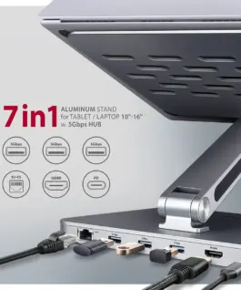 Alternative view of AXAGON HMC-STND USB hub 6in1 ALU stand for Лаптоп