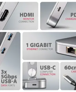 AXAGON HMC-STND USB hub 6in1 ALU stand for Лаптоп