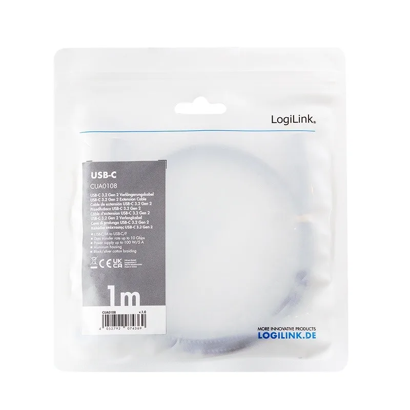LogiLink USB 3.2 Gen2 Type-C to USB-C/F, PD, 1m - Image 3