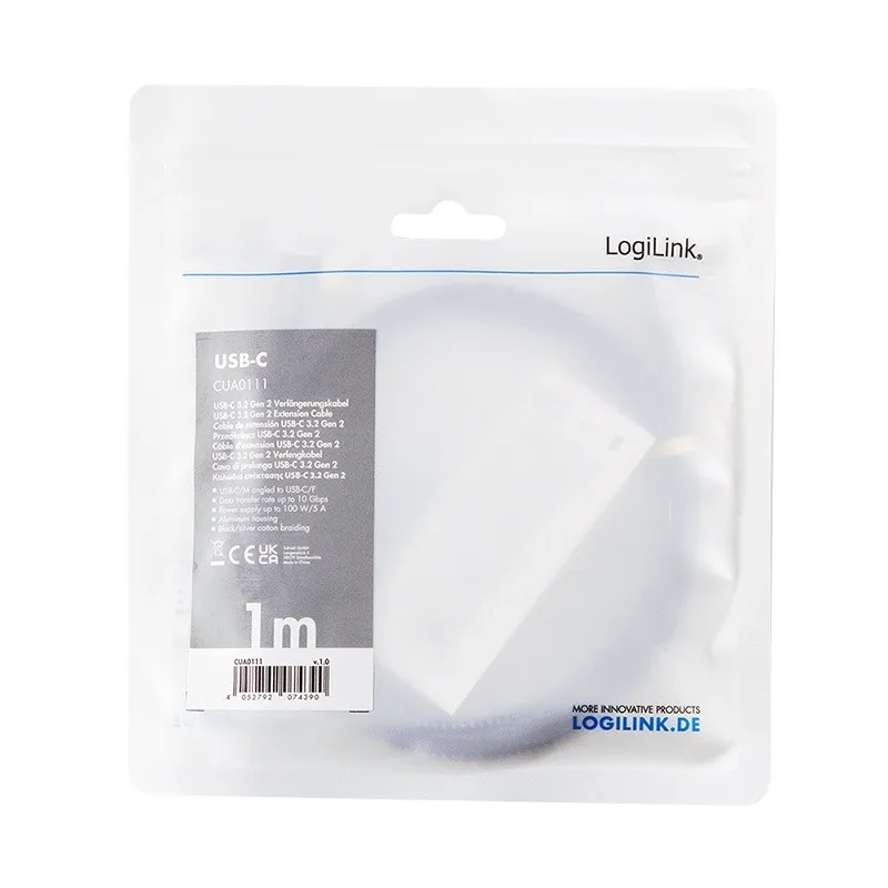LogiLink USB3.2 Gen2 Type-C to USB-C/F, PD, 1m - Image 4