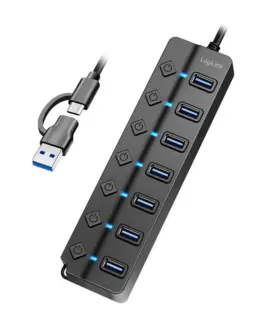 Alternative view of LogiLink USB3.2 Gen1 hub, 7 port on/off switch черен