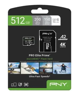 PNY памет card microSDXC Elite Prime 512GB + адаптер SD