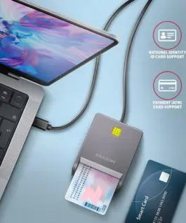 Alternative view of AXAGON CRE-SM3TC smart card reader USB-C 1.2m кабел