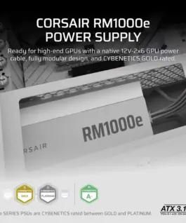 Alternative view of Corsair RM1000e бял 80+GOLD F.MODULAR ATX3.