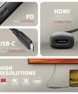 Alternative view of AXAGON RVC-HI8KPD USB-C HDMI 8K адаптер ALU PD 100W