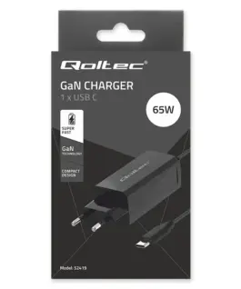 Qoltec 65W GaN зарядно 5V 20V 3A 3.25A USB C 3.1