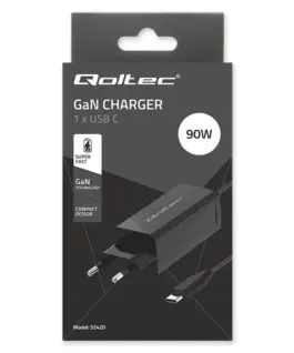 Qoltec 90W GaN зарядно 5V 20V 3A 4.5A USB C 3.1