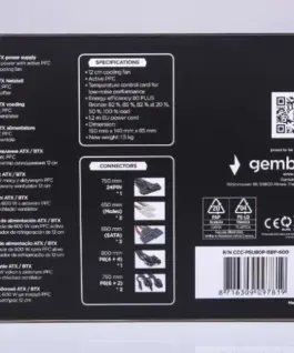 Gembird захранващ блок unit 600W active PFC 12 cm fan 80+Bronze color