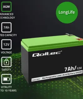 Alternative view of Qoltec Gel battery | 12V | 7Ah | Max.72A | AGM