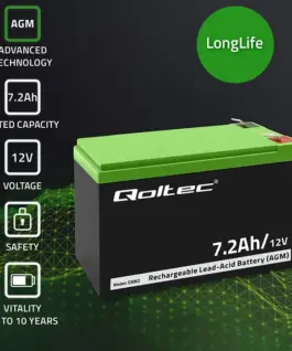 Alternative view of Qoltec AGM battery 12V 7.2Ah, max. 108A