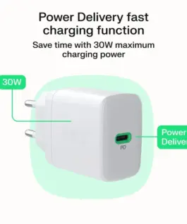 Green Cell USB мрежово зарядно 30W 1x USB-C бял
