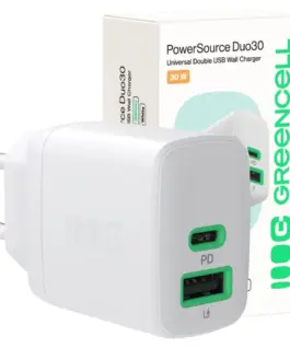 Alternative view of Green Cell USB мрежово зарядно 30W 1xC 1xA бял