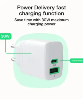 Green Cell USB мрежово зарядно 30W 1xC 1xA бял