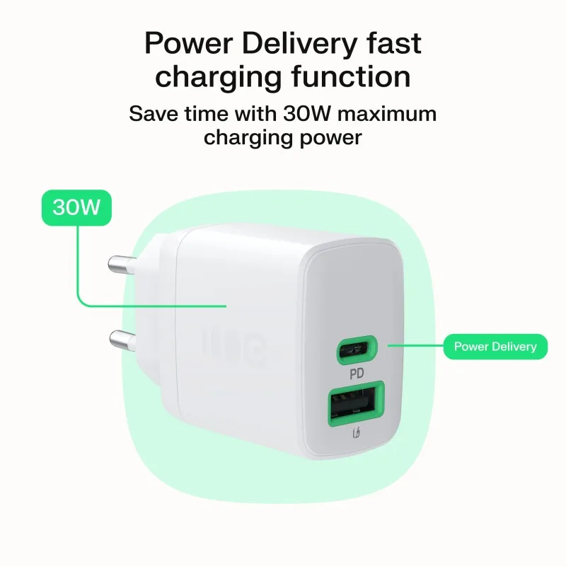 Green Cell USB мрежово зарядно 30W 1xC 1xA бял - Image 3