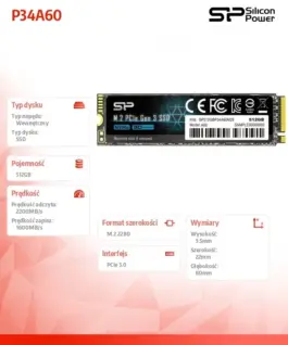 Alternative view of Silicon Power SSD drive A60 512GB M.2 PCIe 2200/1600 MB/s NVMe