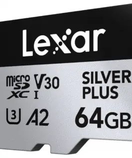 Lexar памет card microSD 64GB C10 A2 U3 V30 205/100MB/s Silver Plus