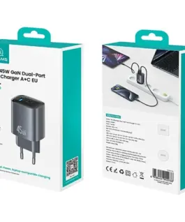 USAMS зарядно T66 45W CC290 GaN Fast charge silver