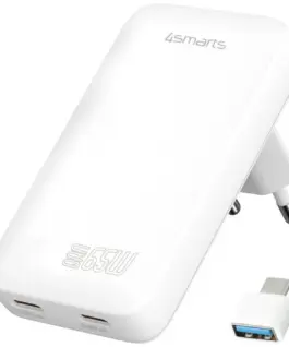 4smarts зарядно FlatPlug 65W GaN Dual USB-C бял