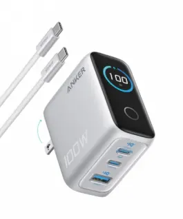 Anker зарядно USB-A + 2xUSB-C 100W SMART with display silver