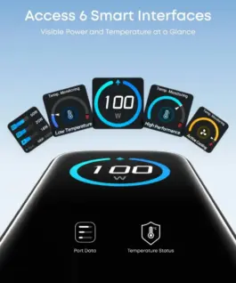 Alternative view of Anker зарядно USB-A + 2xUSB-C 100W SMART with display, dark сив