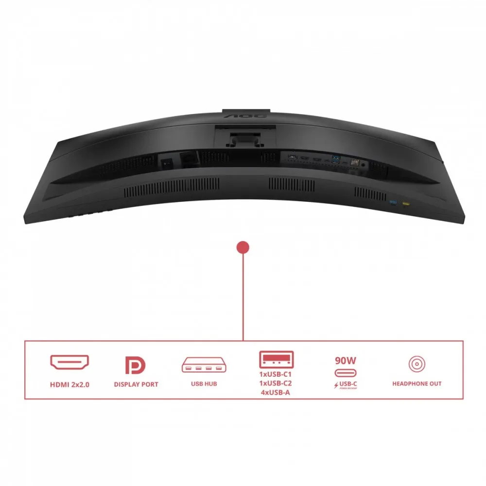 AOC Monitor 34 inches CU34E4CW Curved VA 120Hz HDMIx2 DP RJ45 USB-C HAS Camera - Image 3