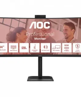 AOC Monitor 34 inches CU34E4CW Curved VA 120Hz HDMIx2 DP RJ45 USB-C HAS Camera