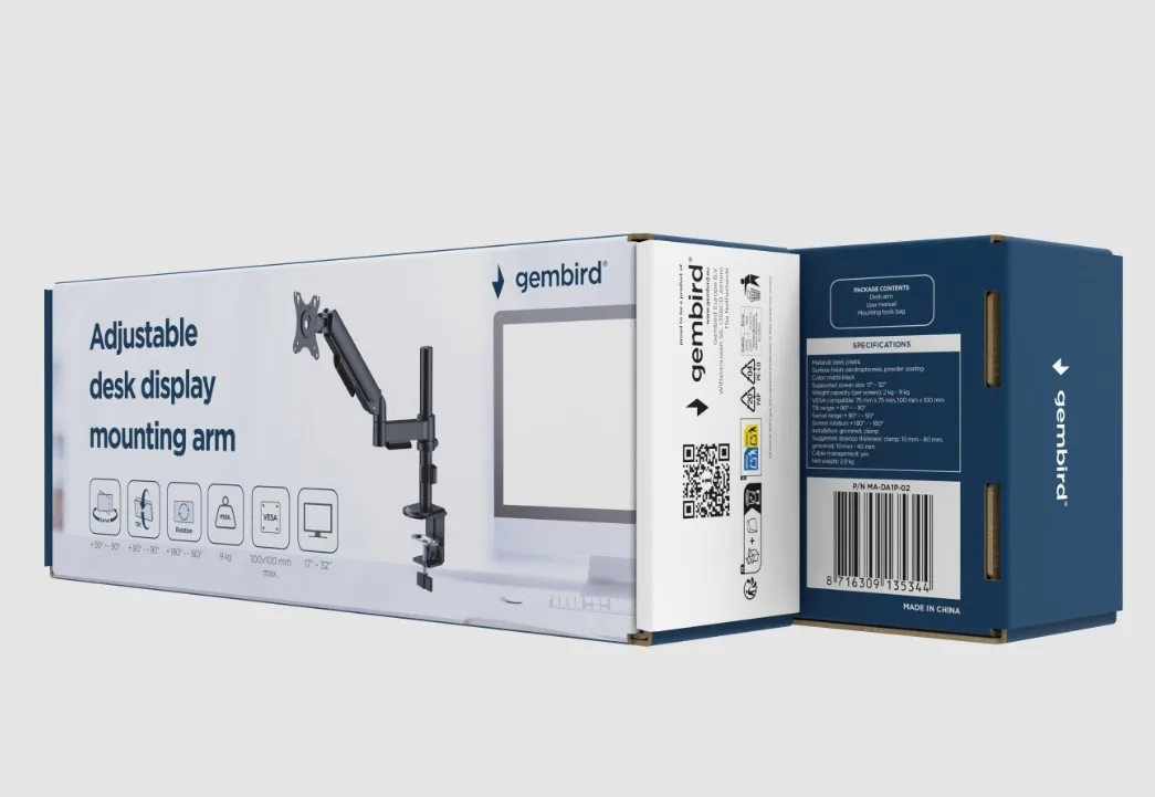 Gembird Desk arm, adjustable for monitors from 17 to 32 inches, load capacity up to 9 kg, черен - Image 5