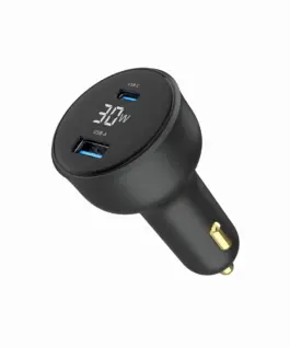 Gembird зарядно за кола 30W USB-A+C PD LCD черен