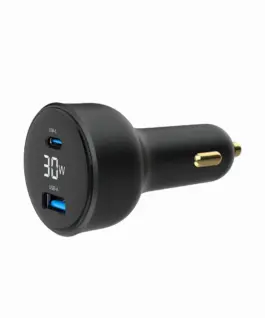Gembird зарядно за кола 30W USB-A+C PD LCD черен
