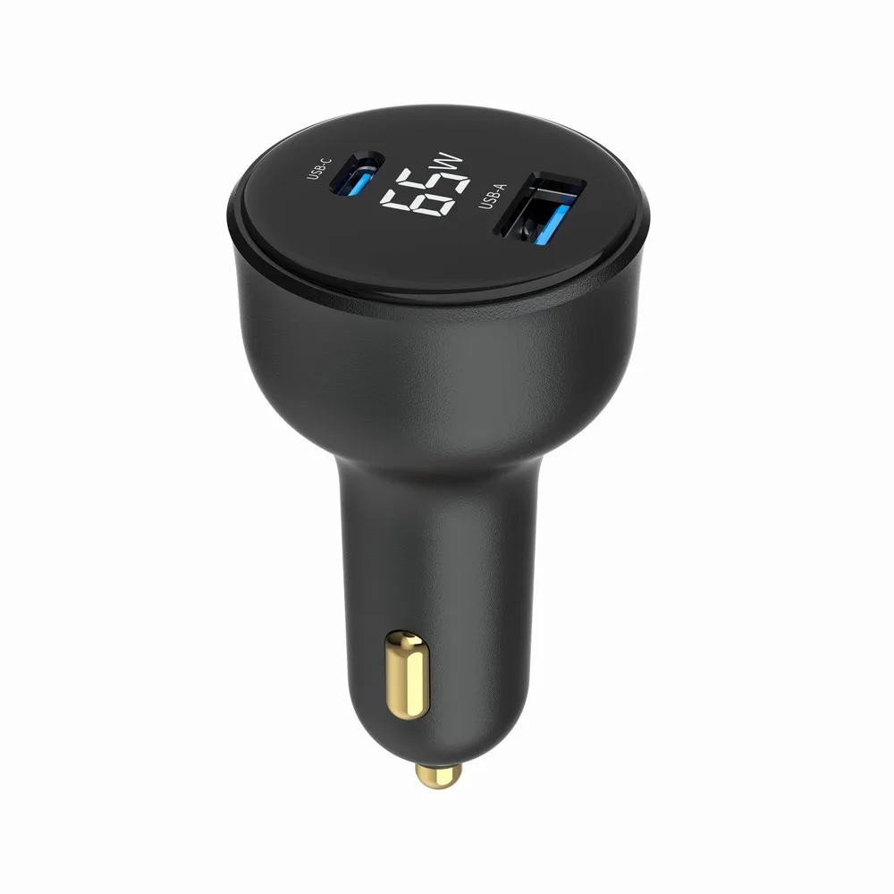 Gembird зарядно за кола 65W USB-A+C PD LCD черен