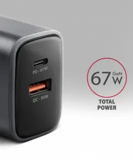 Alternative view of AXAGON мрежово зарядно ACU-PQ67 67W, GaN, USB-A + USB-C