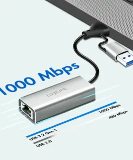 Alternative view of LogiLink USB-C to gigabit etherne t адаптер with 2in1 USB