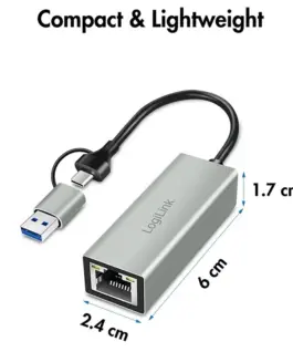 LogiLink USB-C to gigabit etherne t адаптер with 2in1 USB