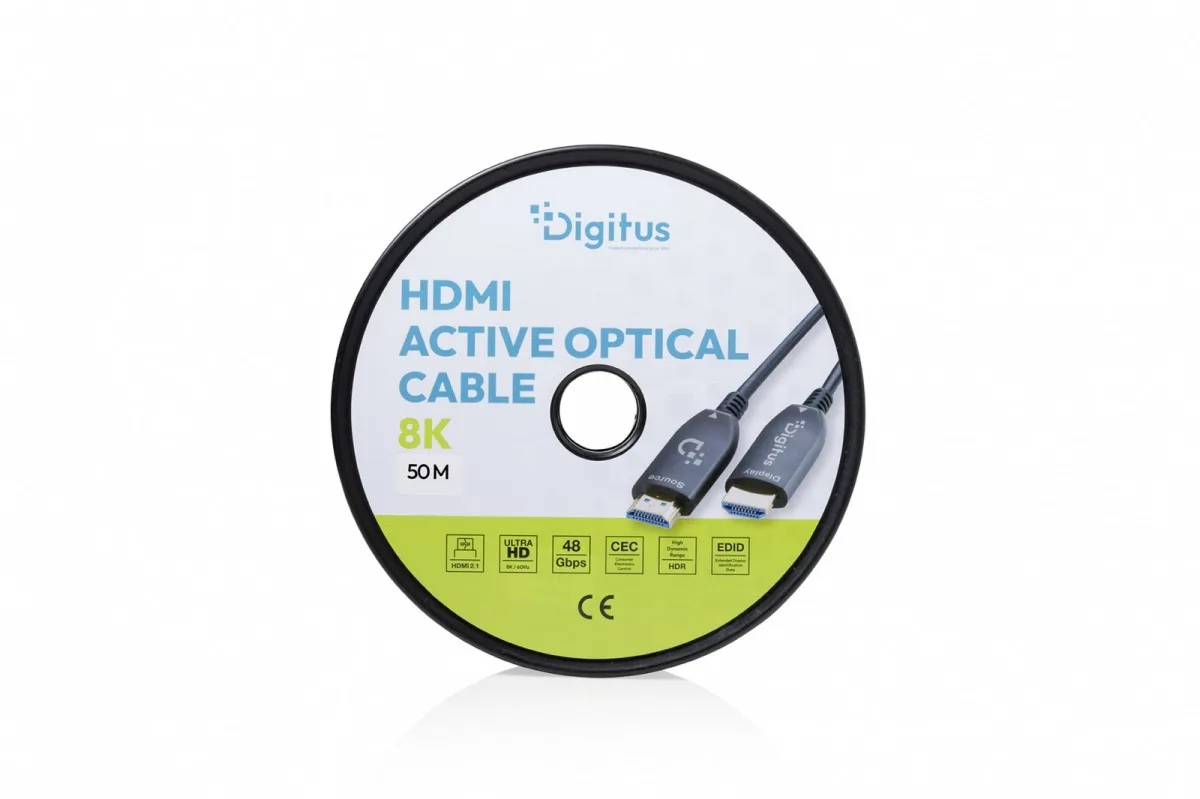 Digitus AOC HDMI Hybrid кабел за връзка | HDMI-A Male-Male | HDMI 2.1 | UHD-2 8K@60Hz | 48Gbps | HDR, eARC, HDCP 2.2, CEC | 50m - Image 2