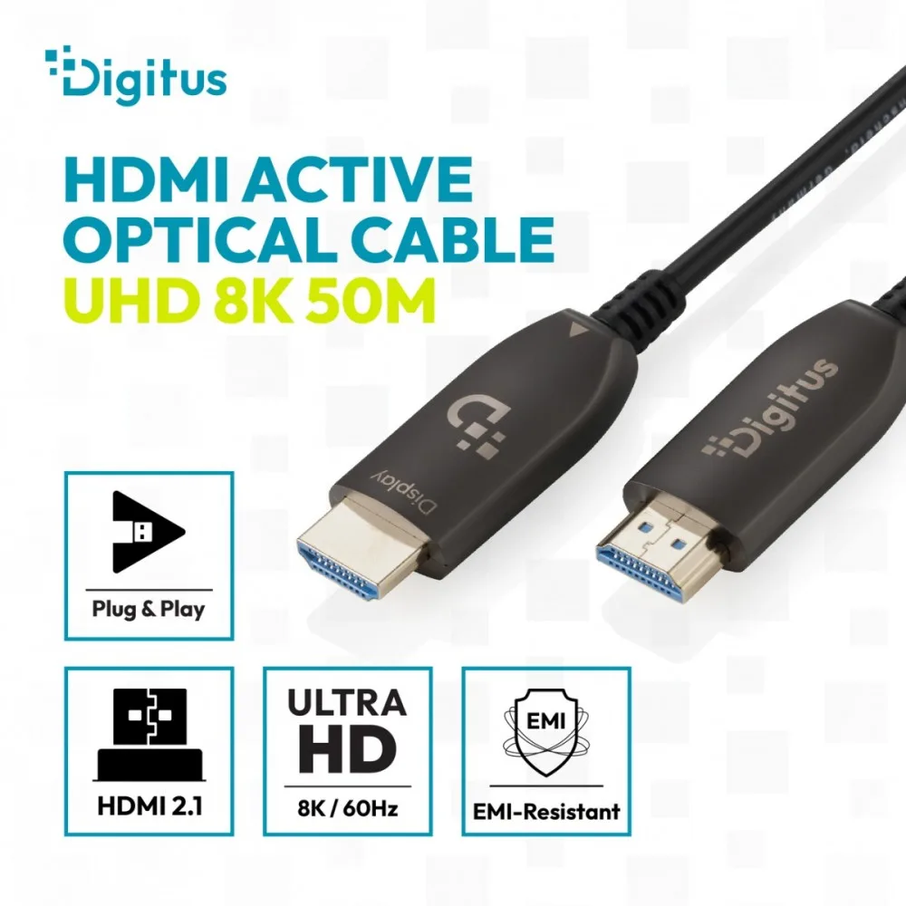 Digitus AOC HDMI Hybrid кабел за връзка | HDMI-A Male-Male | HDMI 2.1 | UHD-2 8K@60Hz | 48Gbps | HDR, eARC, HDCP 2.2, CEC | 50m - Image 3