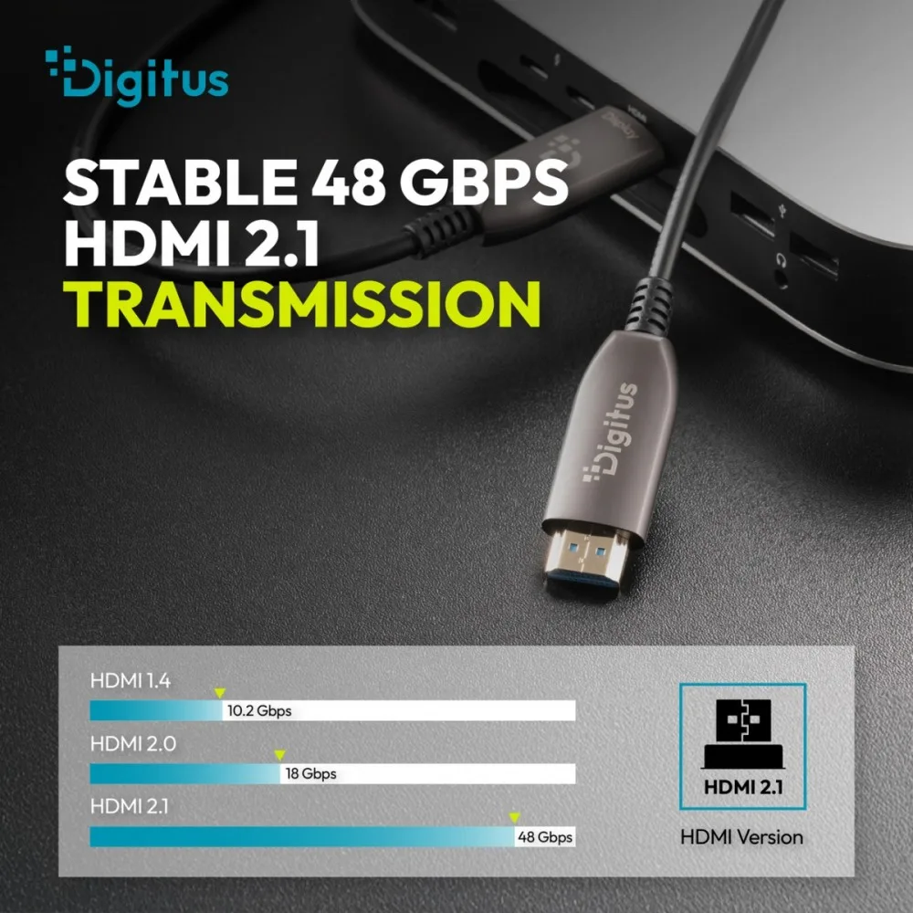 Digitus AOC HDMI Hybrid кабел за връзка | HDMI-A Male-Male | HDMI 2.1 | UHD-2 8K@60Hz | 48Gbps | HDR, eARC, HDCP 2.2, CEC | 50m - Image 4