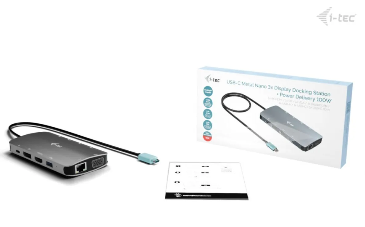 i-tec USB-C Meatl Nano 3x Display DP HDMI Docking Station Power Delivery 100 W - Image 2