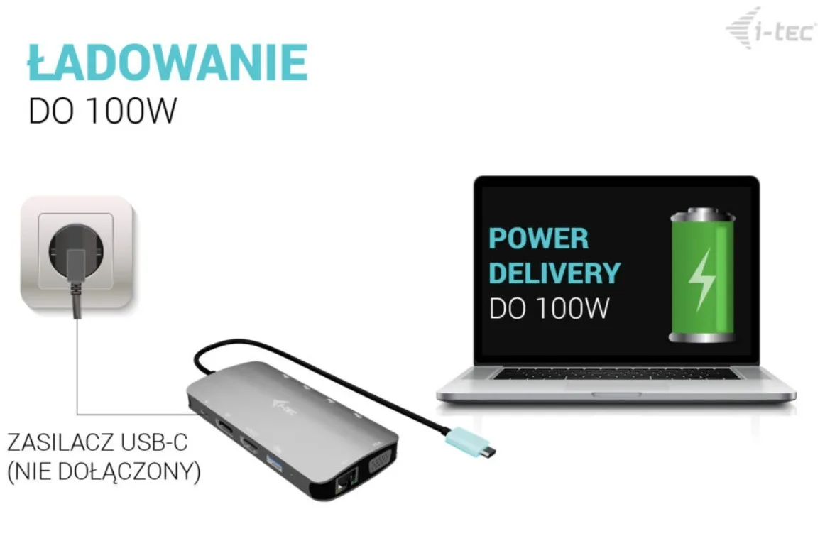 i-tec USB-C Meatl Nano 3x Display DP HDMI Docking Station Power Delivery 100 W - Image 4