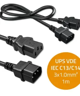Qoltec Power кабел IEC C13 C14 3×1.0mm2 Pure copper 1m